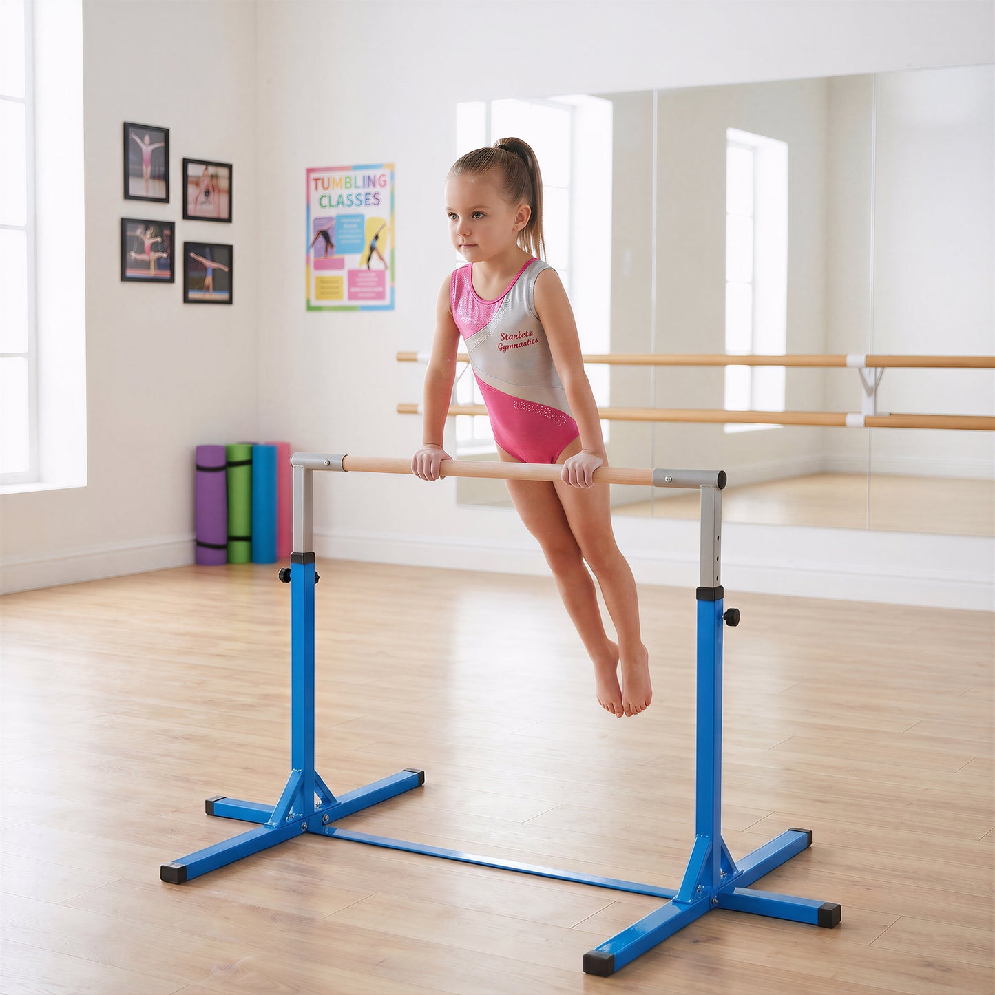 Homcom Barra De Gimnasia Para Niños De +3 Años Con Altura Ajustable 92-150 Cm_1