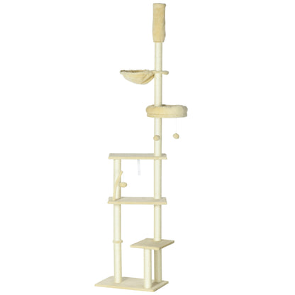 Pawhut Árbol Para Gatos De Suelo A Techo De 230-250cm Con Altura Ajustable Beige_1