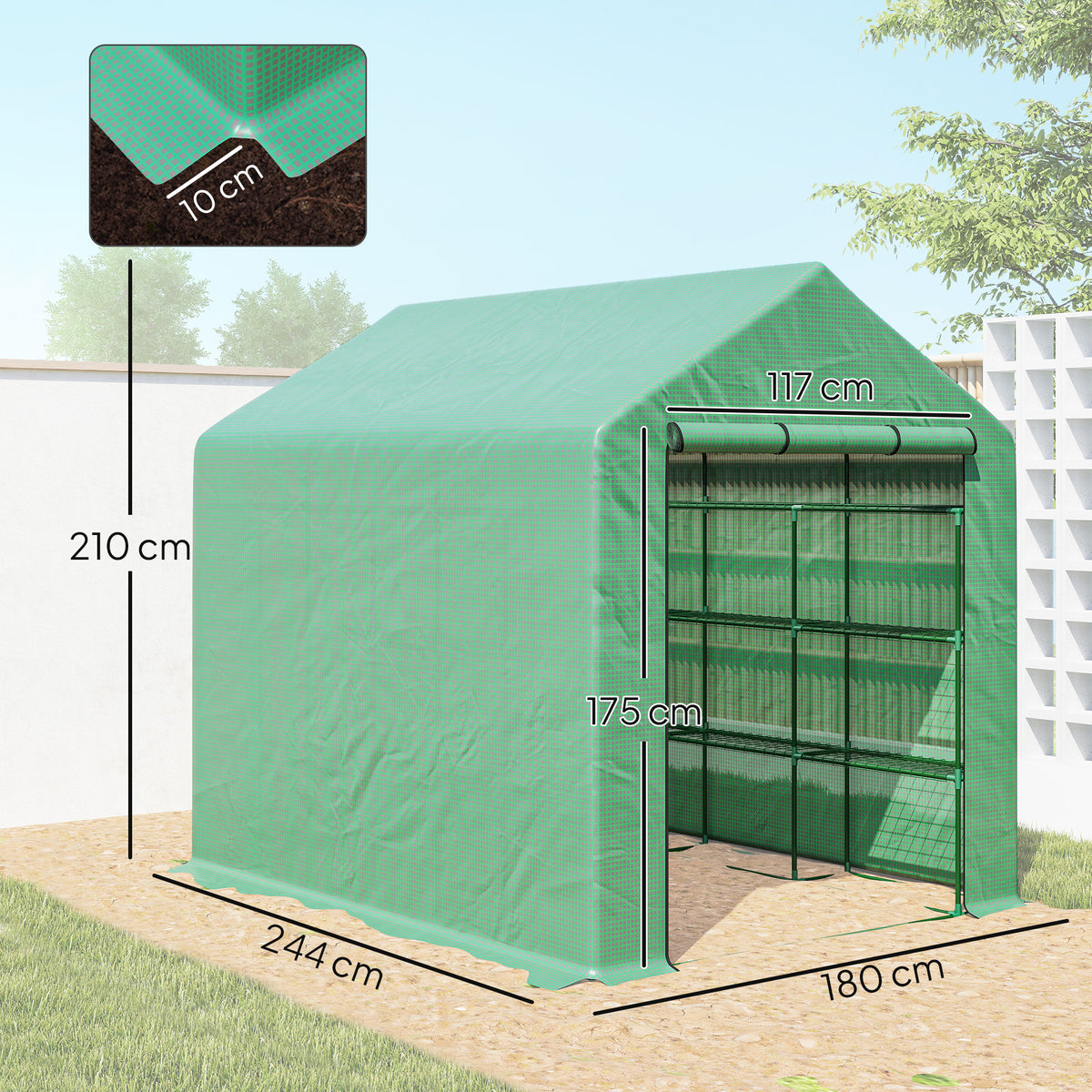 Outsunny Invernadero Pequeño Con Estantes De 4 Niveles 244x180x210 Cm Verde_2