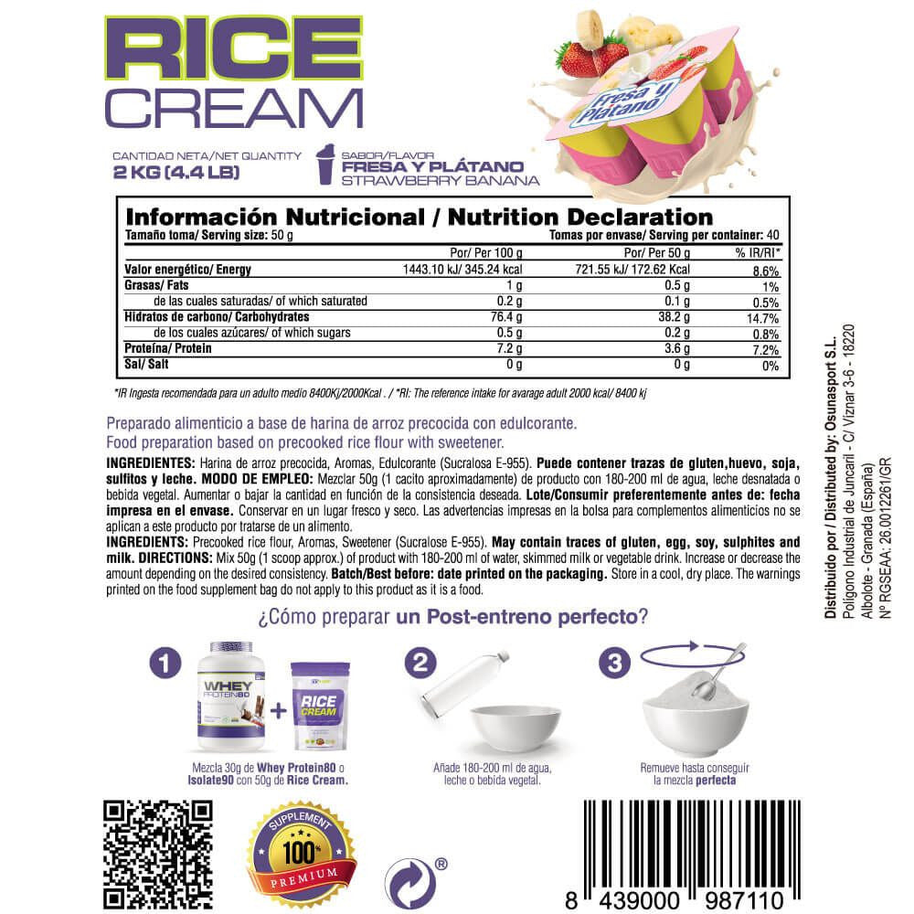 Rice Cream (crema De Arroz Pregelatinizada) - 2kg - Fresa Banana - Fuente De Carbohidratos De Buena - Masmusculo_5