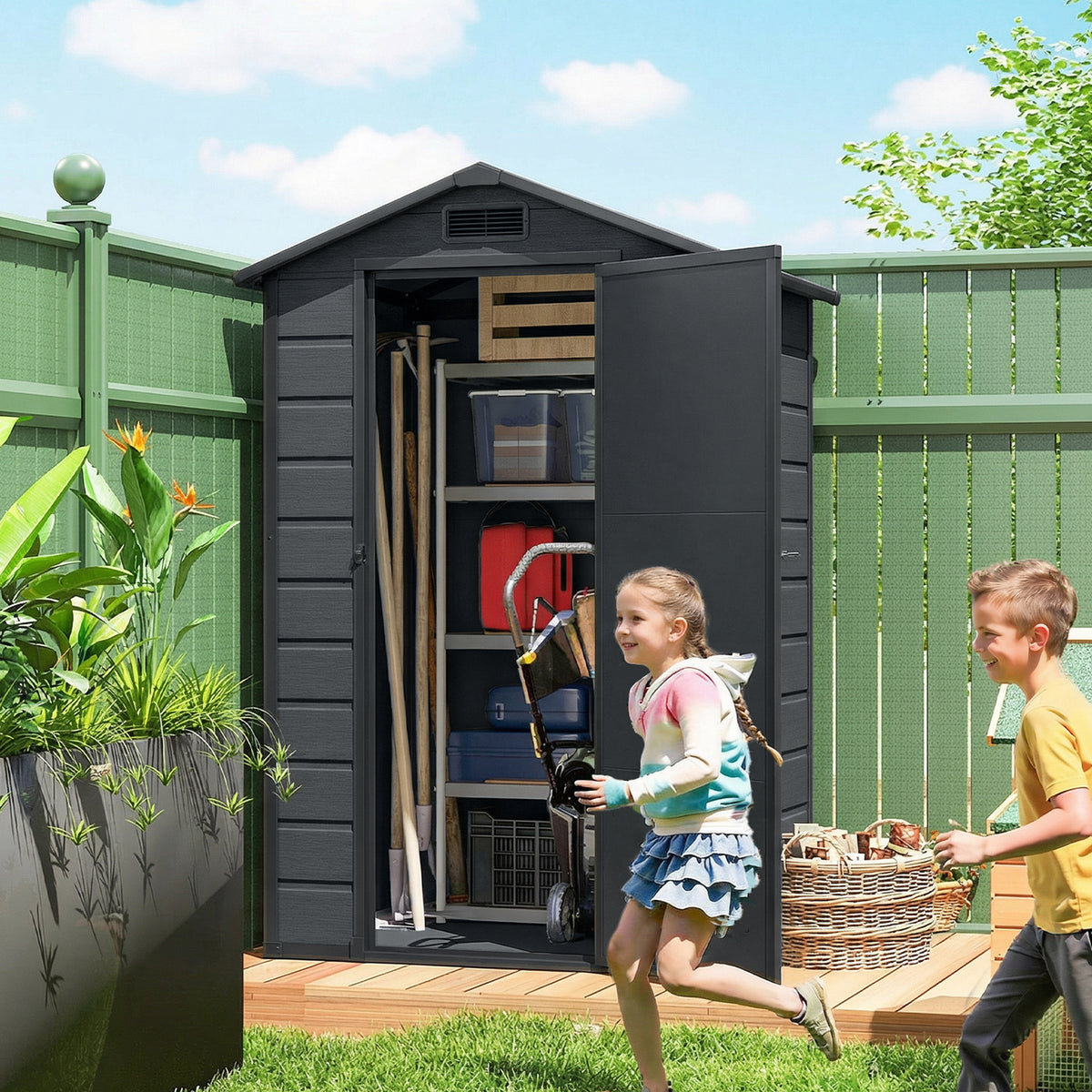 Outsunny Caseta De Jardín 1,09 M² De Plástico Con Puerta Con Cerradura Ventana_3