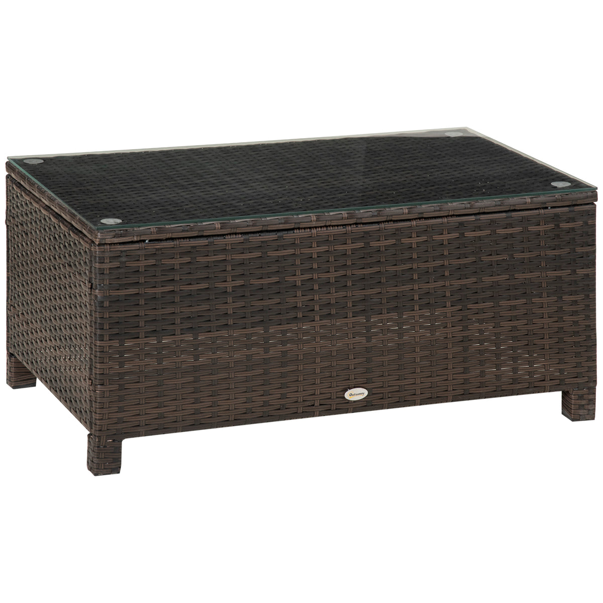 Outsunny Mesa De Jardín De Ratán Sintético Con Vidrio Templado 85x50x39cm Marrón_0