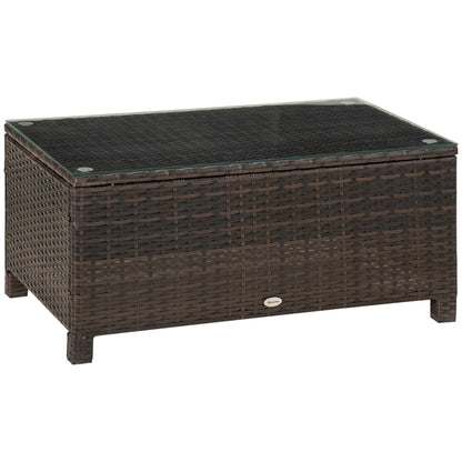 Outsunny Mesa De Jardín De Ratán Sintético Con Vidrio Templado 85x50x39cm Marrón_0