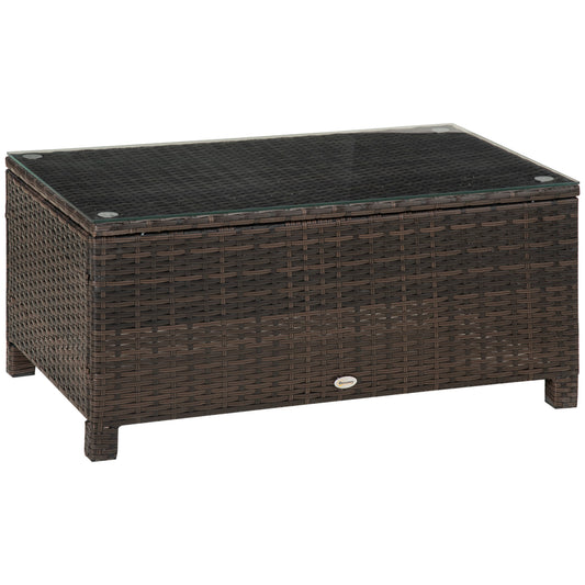 Outsunny Mesa De Jardín De Ratán Sintético Con Vidrio Templado 85x50x39cm Marrón_0