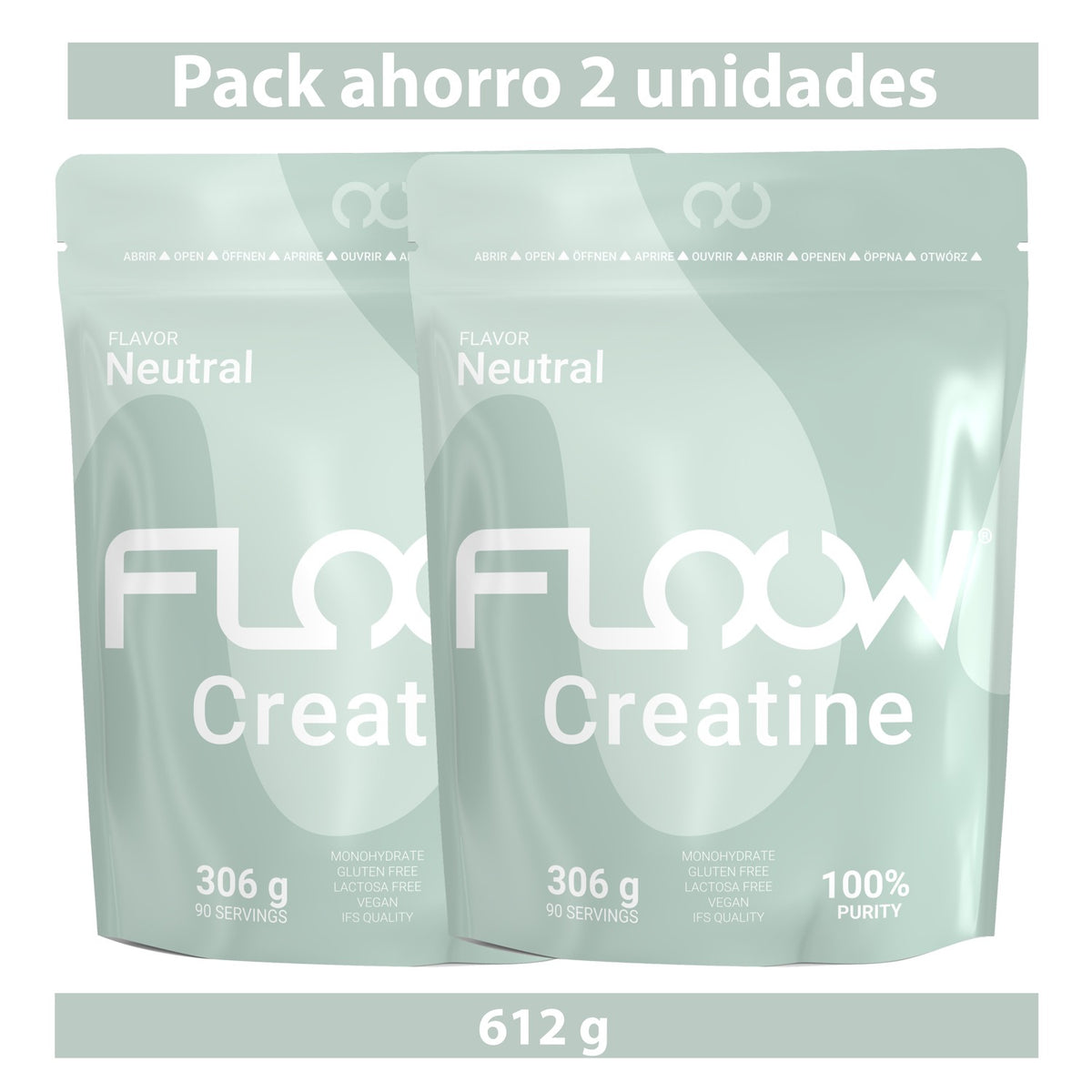 Creatina Monohidratada Sin Sabor (neutra) Pack 2 X 306 G - 612 G (180 Dosis) Floow Creatine En Polvo Pura Sin Azúcar_0