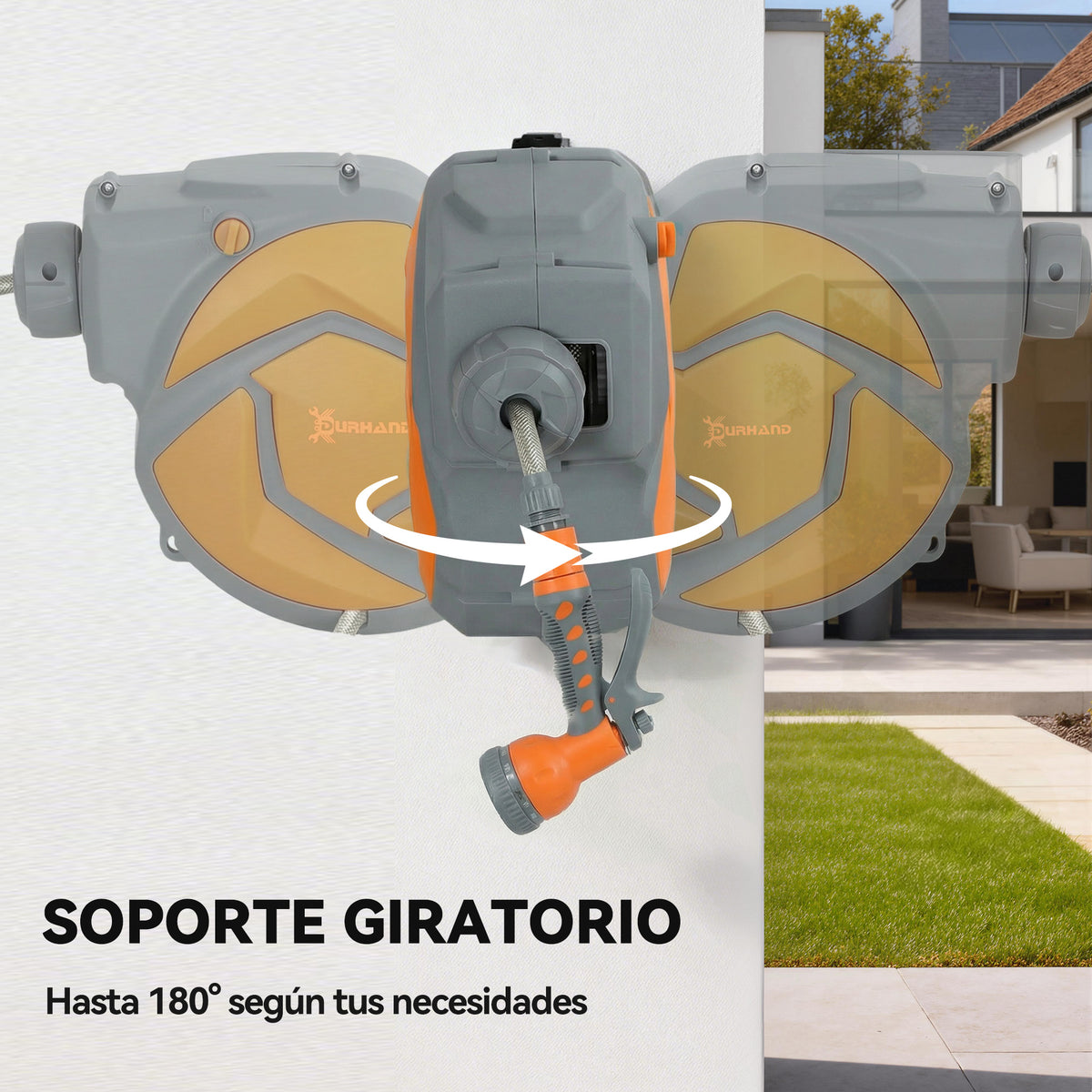 Durhand Enrollador De Manguera Para Jardín De Pared 10+1 M Gris Oscuro Y Naranja_5