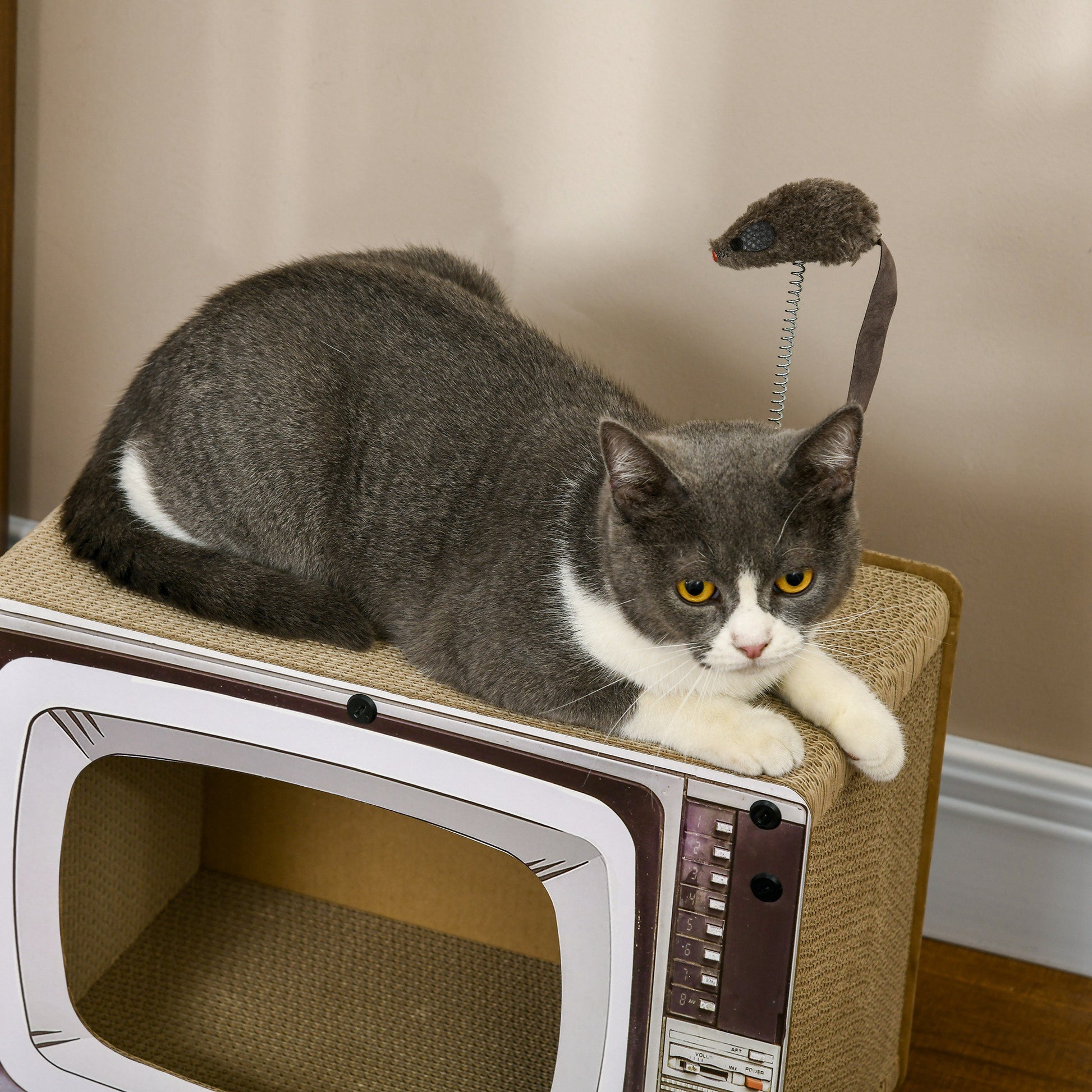 Pawhut Rascador De Cartón Para Gatos En Forma De Televisor 43x23x32,5 Cm Arena_3