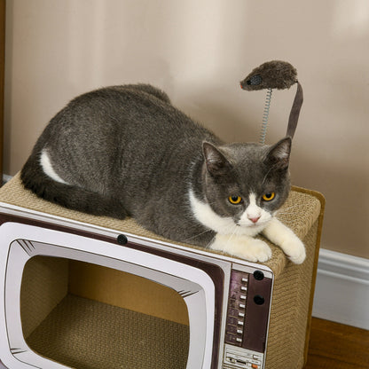 Pawhut Rascador De Cartón Para Gatos En Forma De Televisor 43x23x32,5 Cm Arena_3