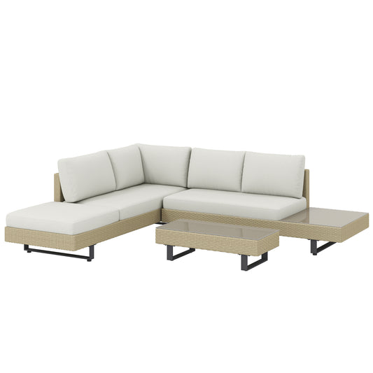 Outsunny Conjunto Muebles Jardín Exterior De Ratán De 3 Piezas Cojines Beige_0