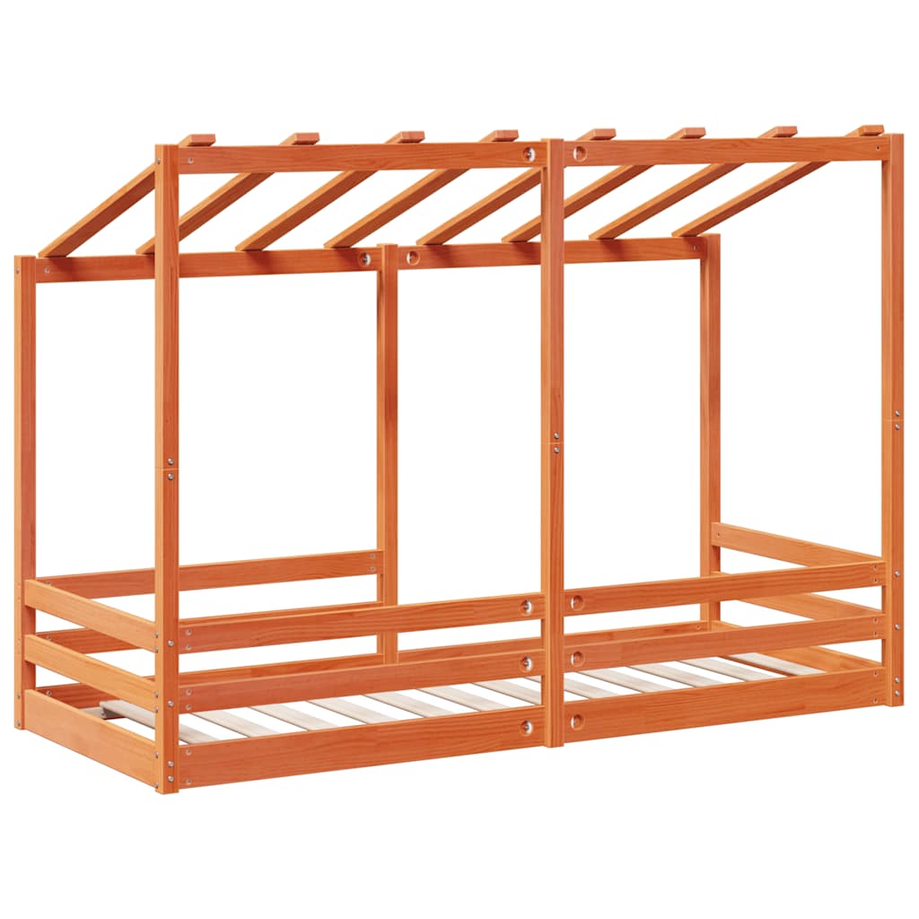 Cama Infantil Con Techo Madera Maciza Pino Marrón 90x190 Cm_5