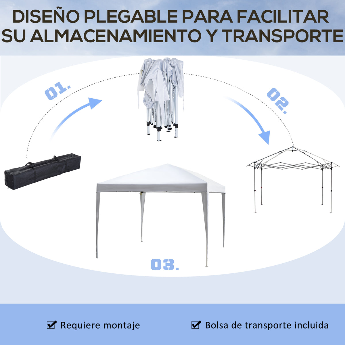 Outsunny Carpa Plegable 3x3 M Con Bolsa Altura Ajustable Blanco Plata_5