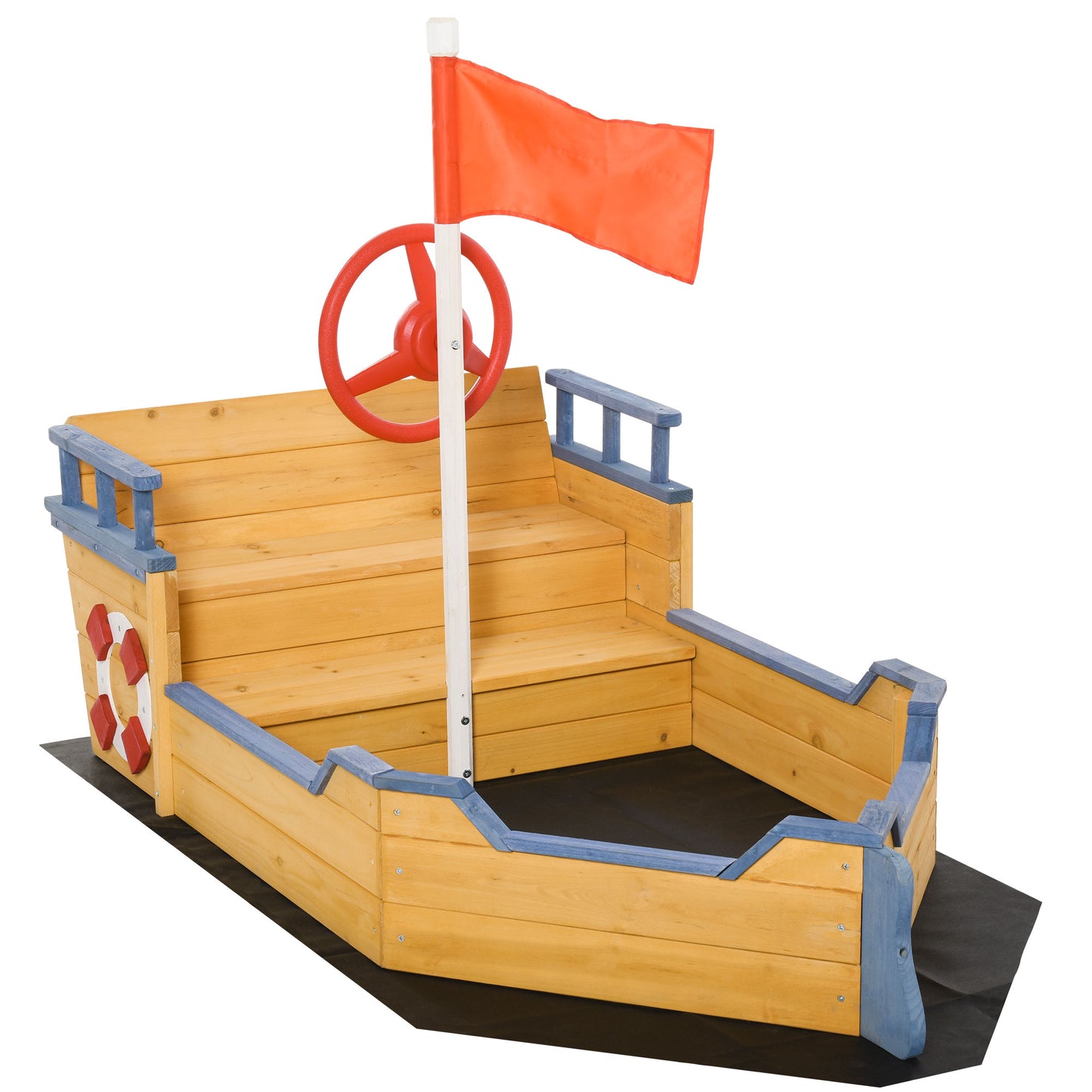 Outsunny Arenero Infantil Madera Diseño Galeón Con Banco Con Almacenaje 3-6 Años_0