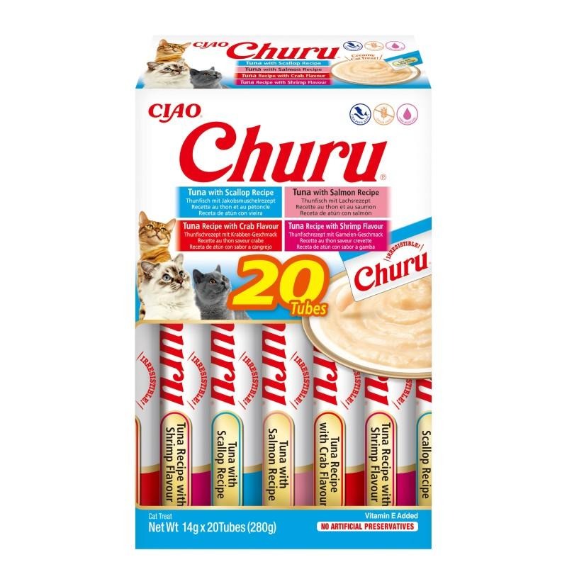 Churu Variedades de atún con marisco Snack cremoso para gatos 20 x 14 g
