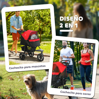 Pawhut Carrito Para Perros Plegable Con 3 Ruedas 109,5x57,5x106,5 Cm Rojo_4