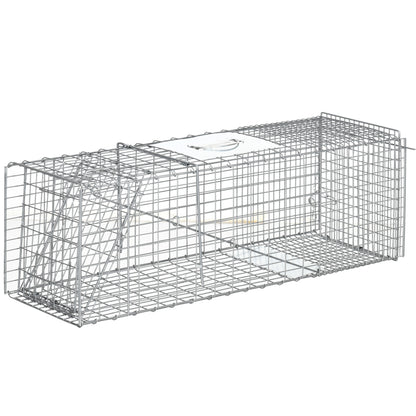 Outsunny Trampa Para Animales Vivos Plegable 93x31x34,5cm Con Puerta Y Asa Plata_0
