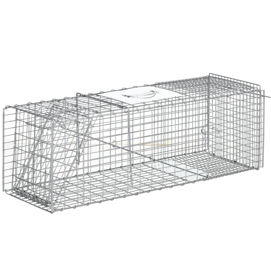Outsunny Trampa Para Animales Vivos Plegable 93x31x34,5cm Con Puerta Y Asa Plata_0