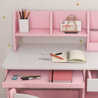 Zonekiz Juego De Escritorio Y Silla Para Niños De +5 Años Con 2 Cajones Rosa_4