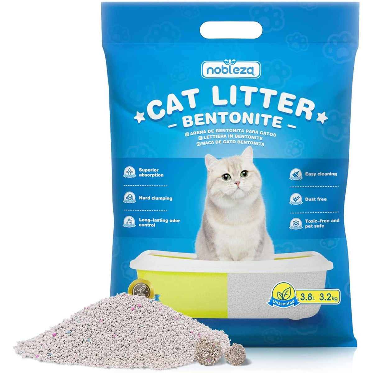 Arena aglomerante de bentonita para gatos aroma limón Nobleza 3.8 L