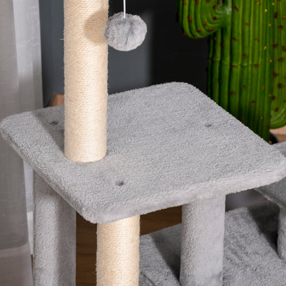 Pawhut Árbol Para Gatos Con Postes De Sisal Plataformas Y Casita Gris Claro_3