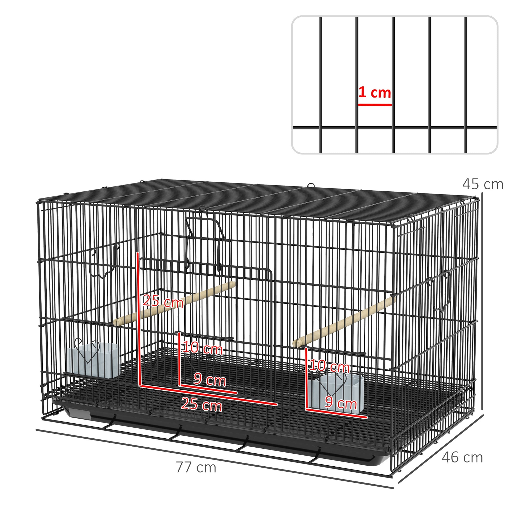 Pawhut Jaula Para Pájaros 77x46x45 Cm Con Bandeja Extraíble 2 Perchas Negro_2