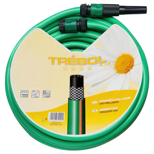 Manguera Verde Trebol Trenzado 15 Mm. - 5/8 Rollo 25 Metros Con Accesorios_0