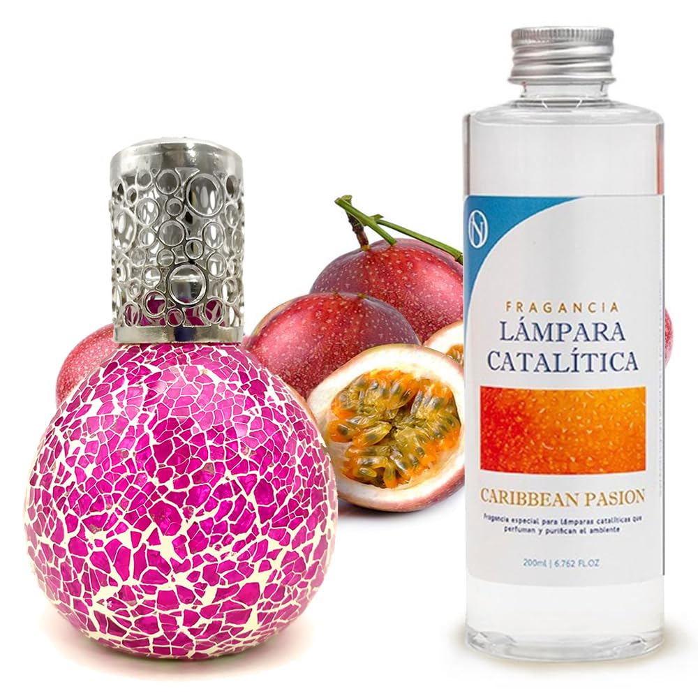 Lámpara Catalítica Mosaico Fucsia + Fragancia Caribbean Passion 200 Ml - Elimina Malos Olores, Impurezas Y Perfuma_0