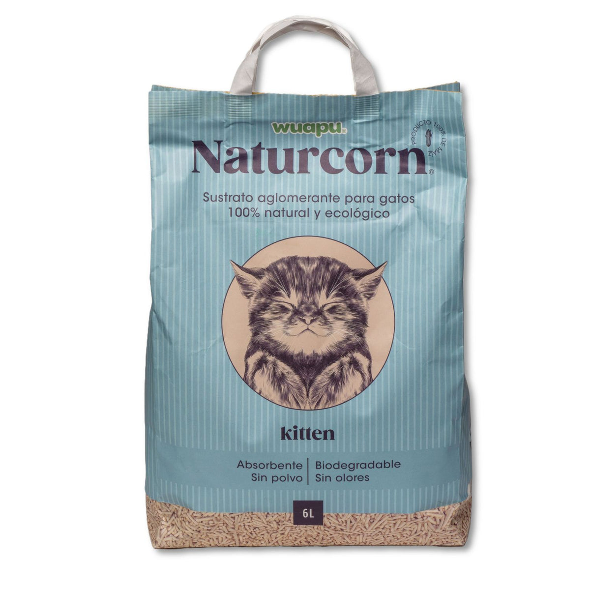 Sustrato Absorbente Wuapu Naturcorn Kitty En Mini Pelet Biodegradable Para Gato 6 Uds 6l_0