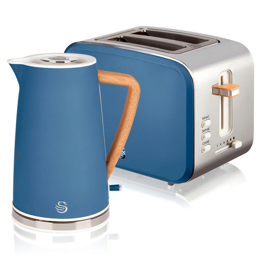 Swan Set Desayuno, Hervidor Agua 1,7 L, Tostadora Ranura Ancha 2 Rebanadas, Diseño Nordic, Stp2090bluneu, Azul 2200w_0
