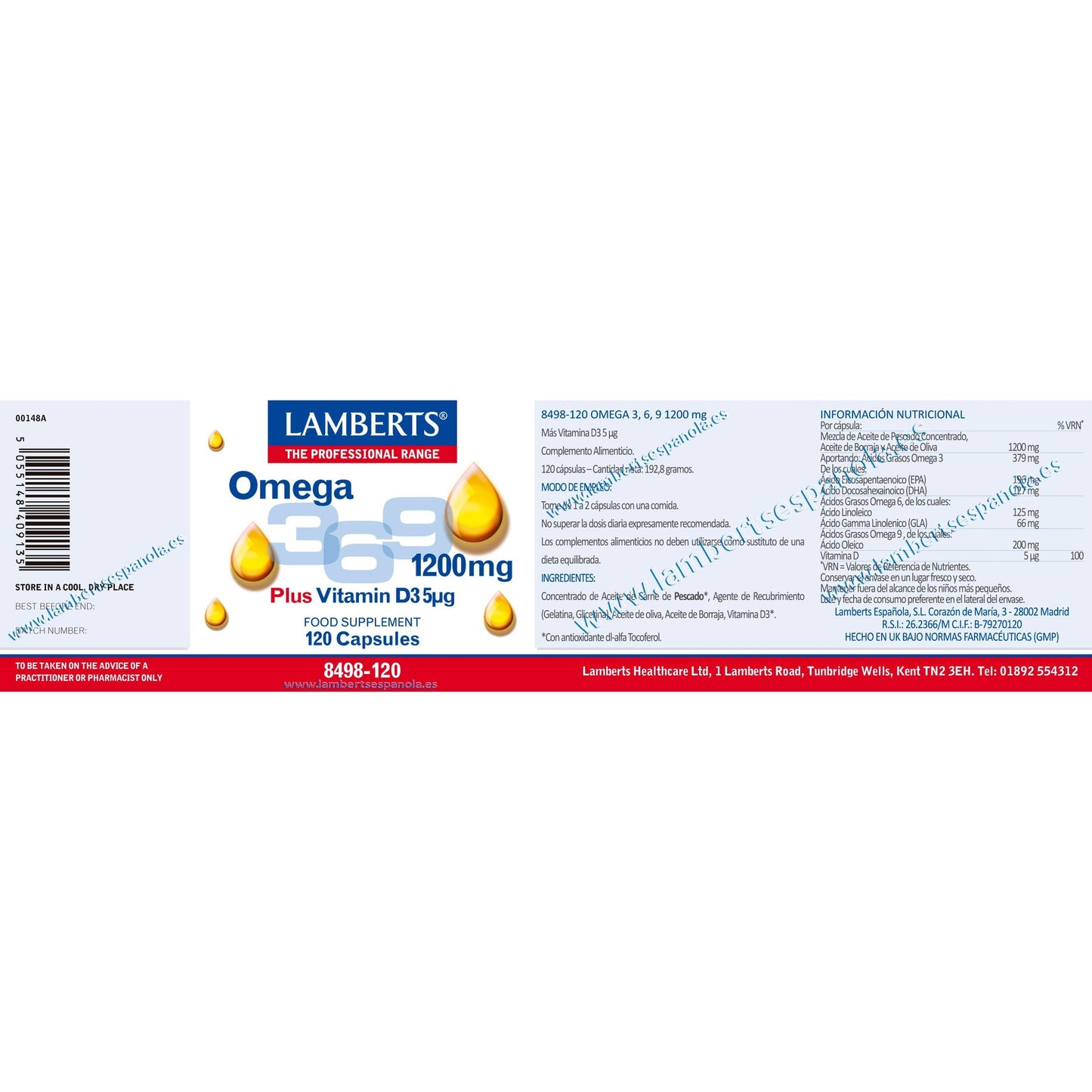 Omega 3-6-9 con Vitamina D3 Lamberts 120 Caps