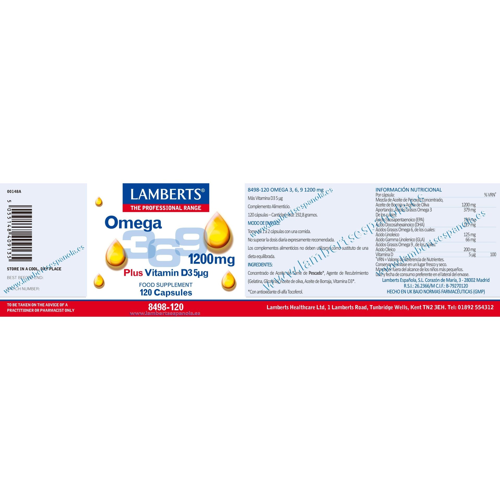 Omega 3-6-9 con Vitamina D3 Lamberts 120 Caps