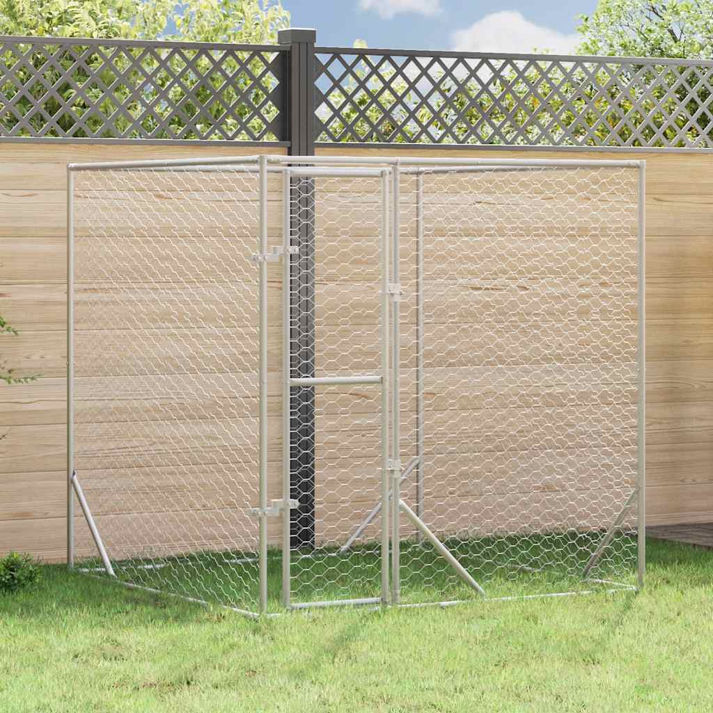 Perrera De Exterior Acero Galvanizado Plateado 2x2x2 M_1