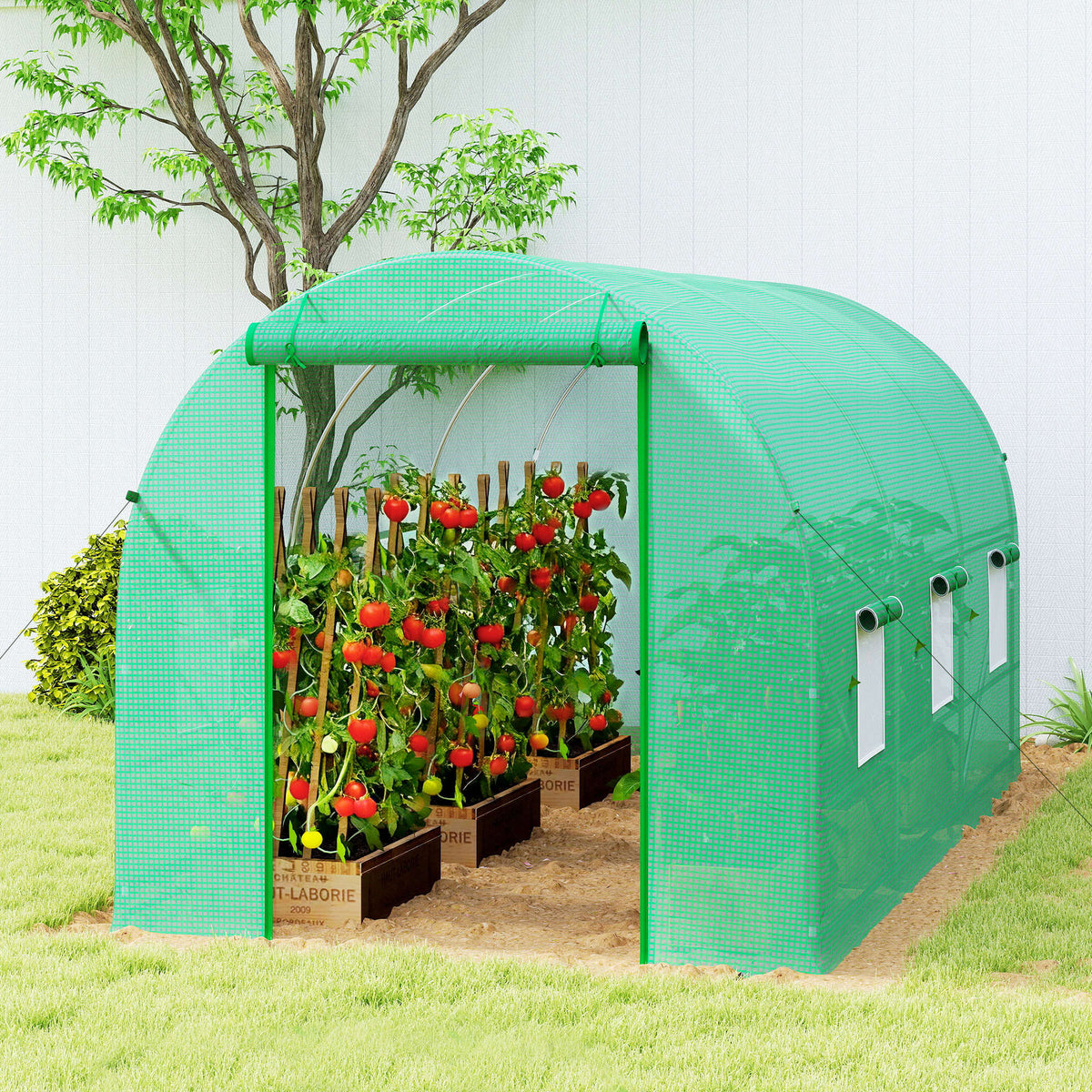 Outsunny Invernadero Túnel 400x200x200cm Con 6 Ventanas Cultivo Plantas Verde_3