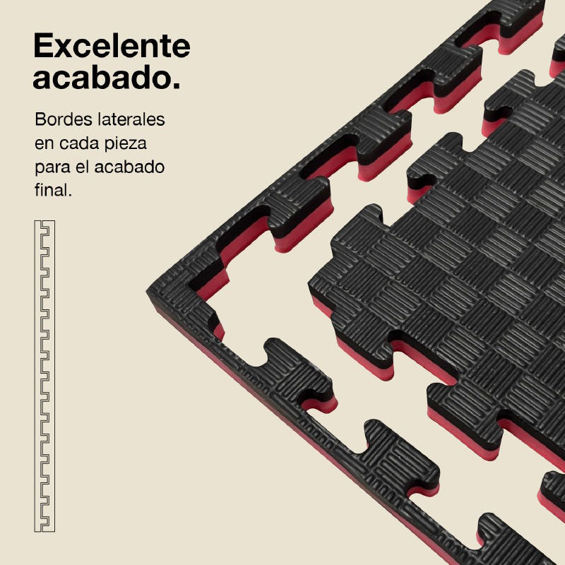 Jowy Tatami Puzzle 2,5cm 100x100cm, Pack 4 Unidades – Superficie 5 Líneas Negro/rojo_2