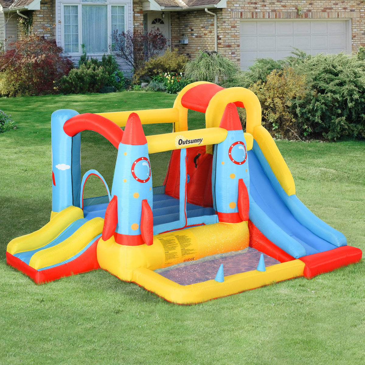 Outsunny Castillo Hinchable Con 2 Toboganes Cama De Salto Piscina 330x265x185 Cm_1