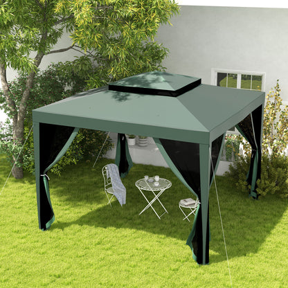 Outsunny Carpa De Jardín 3x3 M Con 4 Mosquiteras Laterales Techo Doble Verde_1