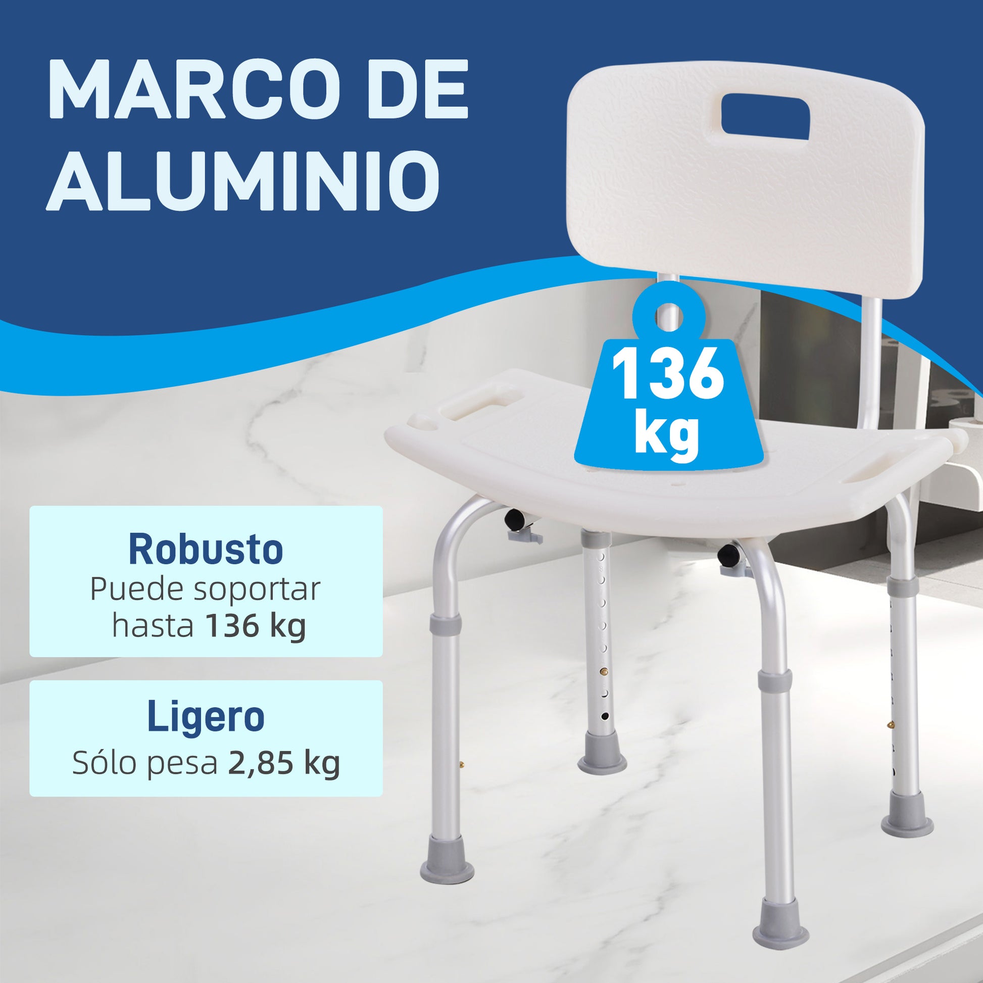 Homcom Silla Ducha Personas Mayores Con Respaldo Altura Regulable En 8 Niveles_2