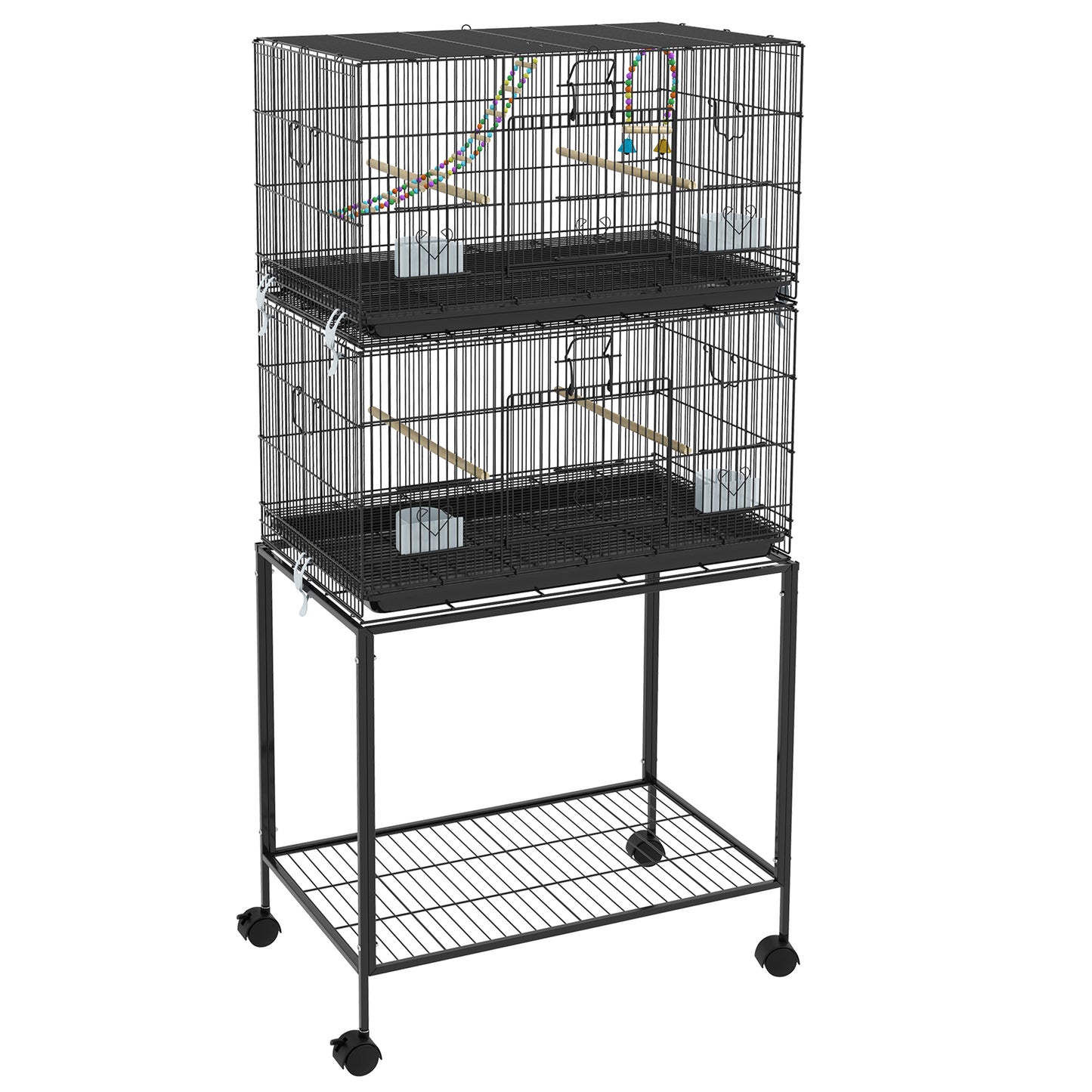 Pawhut Jaula Para Pájaros Doble Apilable 77x46x164 Cm Con Ruedas Negro_0