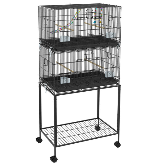 Pawhut Jaula Para Pájaros Doble Apilable 77x46x164 Cm Con Ruedas Negro_0