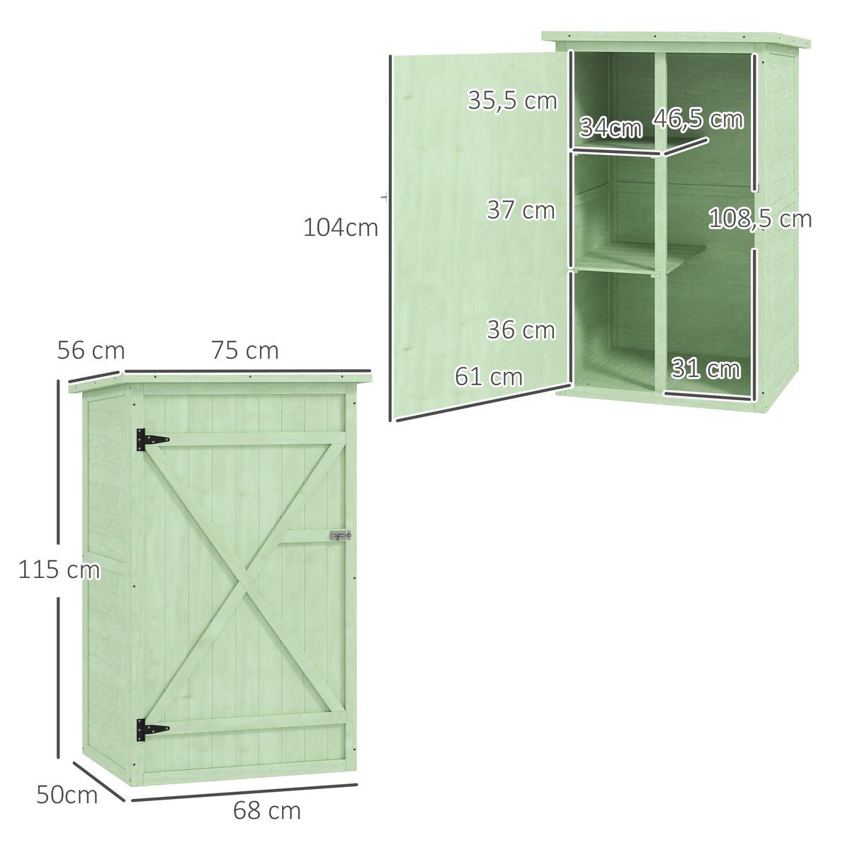 Outsunny Caseta De Jardín De Madera 75x56x115 Cm Con 3 Estantes Puerta Pestillo_2