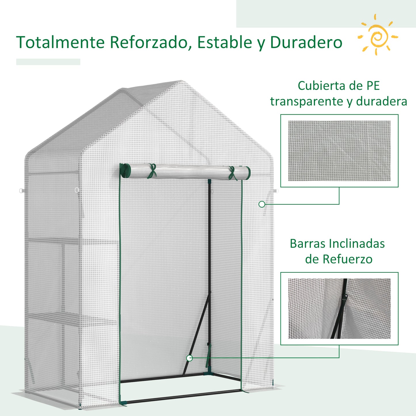 Outsunny Invernadero Jardín 143x73x195 Cm Acero Con 2 Estantes Puerta Enrollable_5