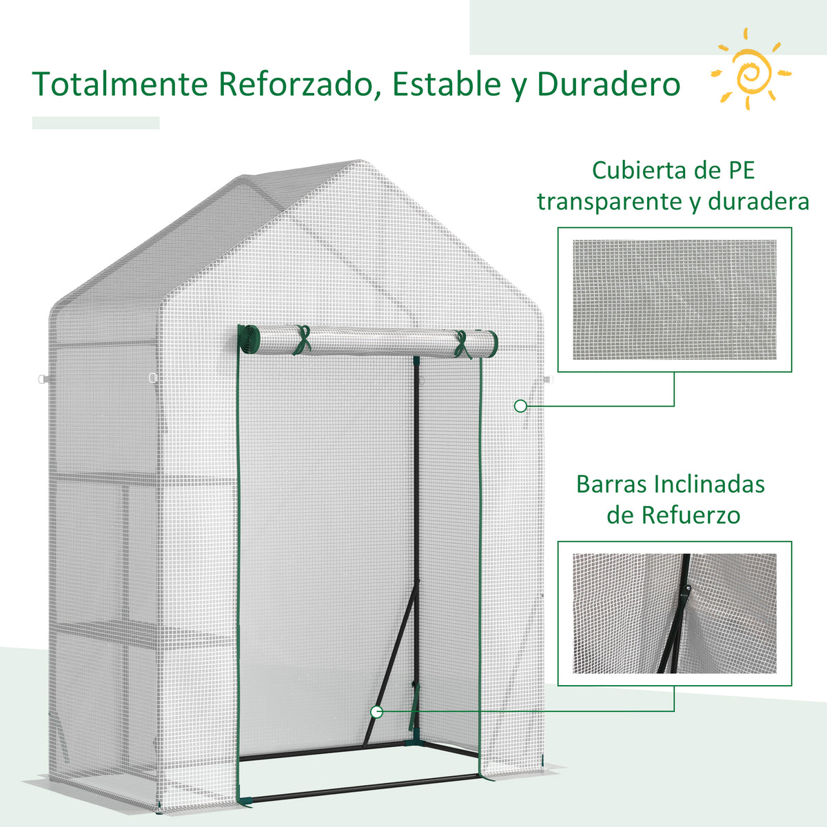 Outsunny Invernadero Jardín 143x73x195 Cm Acero Con 2 Estantes Puerta Enrollable_5