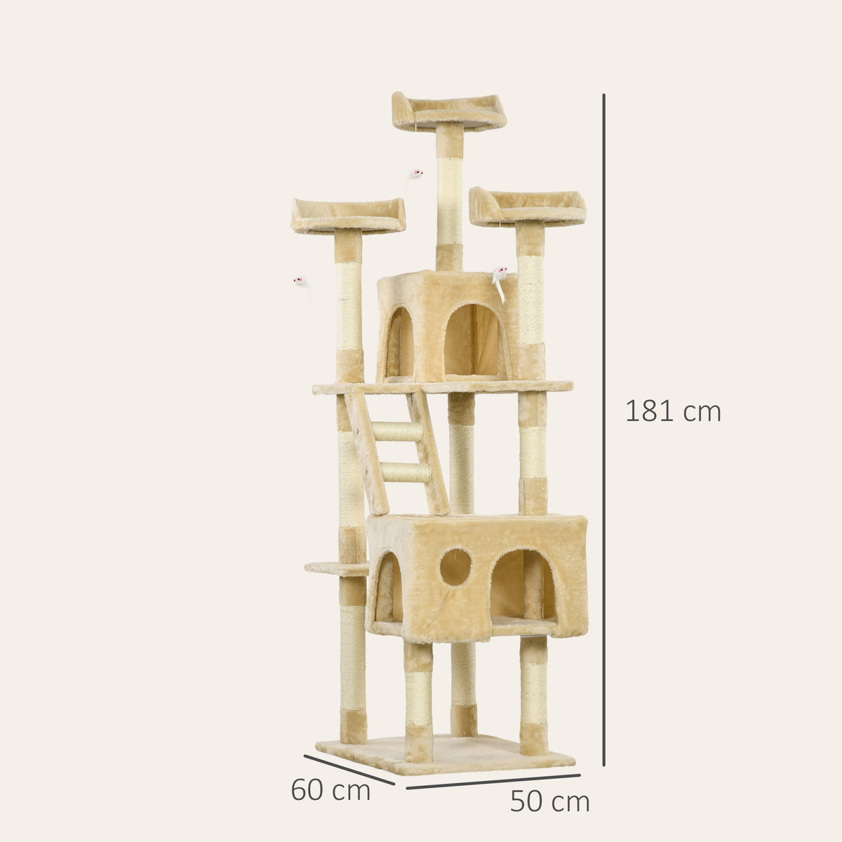 Pawhut Rascador Árbol Para Gatos Grande 60x50x181cm Con Poste Escaleras Cuevas_2