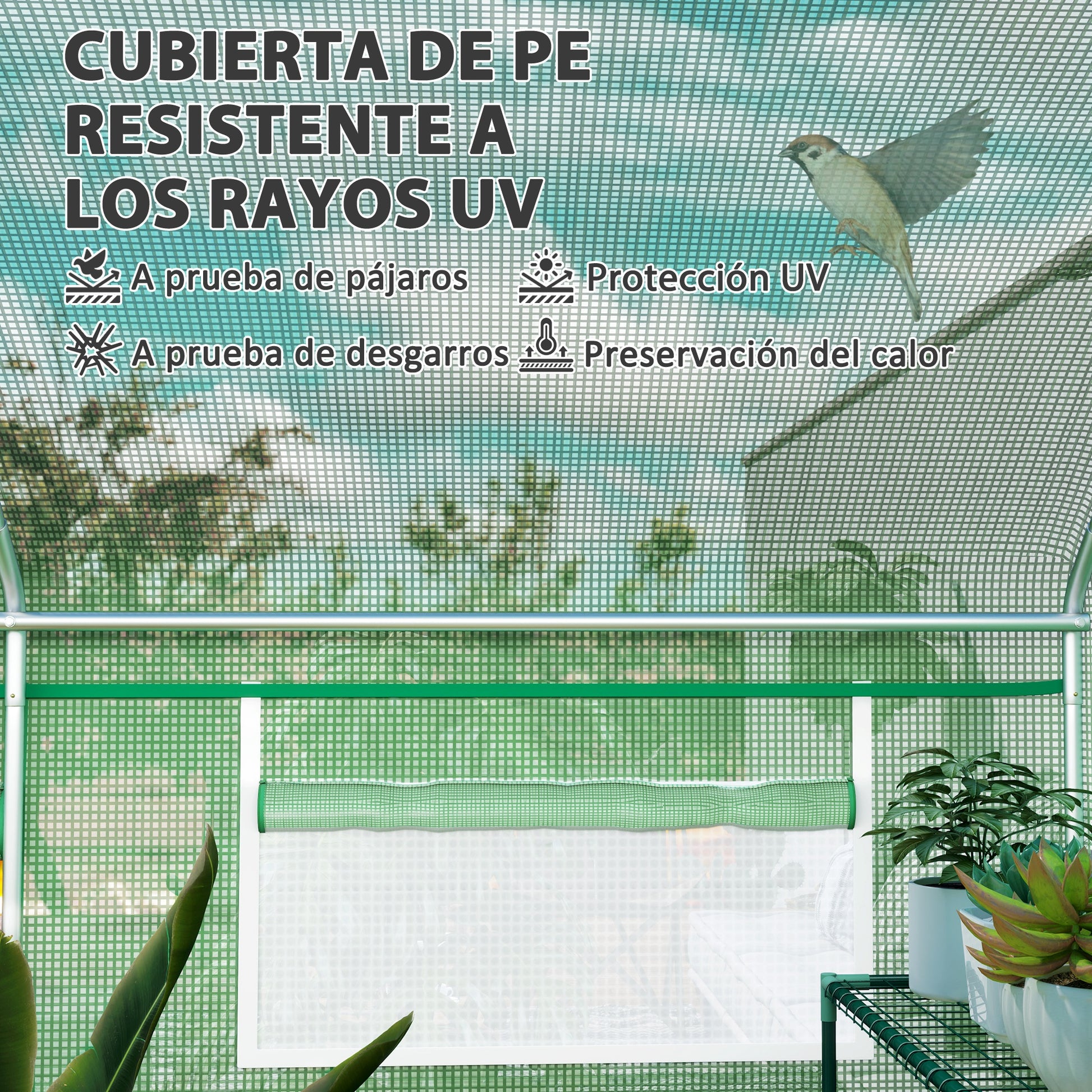 Outsunny Invernadero De Túnel 4x3x2 M Con 6 Ventanas 3 Puertas Enrollables Verde_5