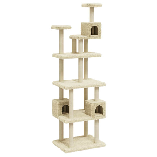 Rascador Para Gatos Con Postes De Sisal Crema 188 Cm_0