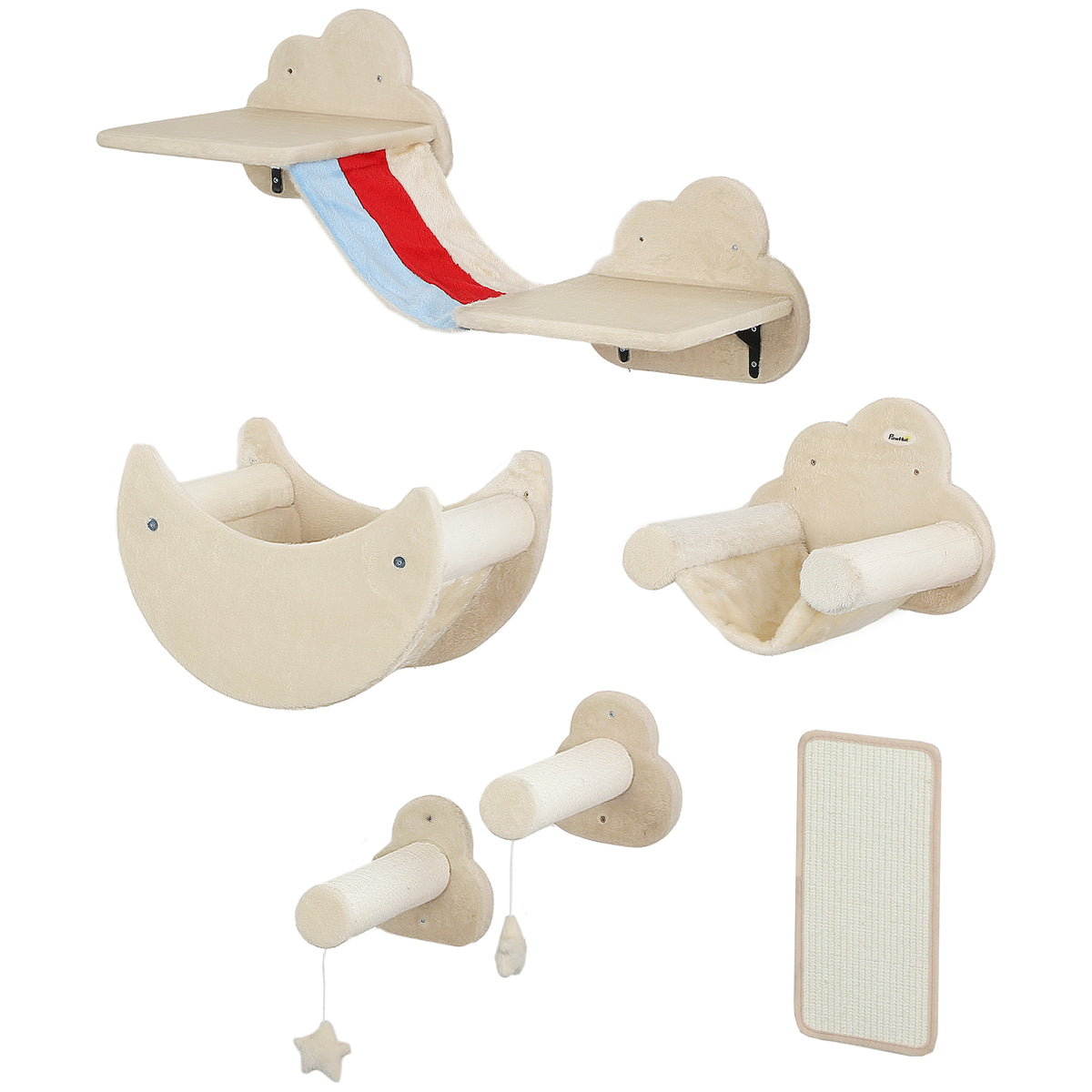 Pawhut Juego De Pared De Escalada Para Gatos 6 Piezas Con Hamacas Plataformas_1