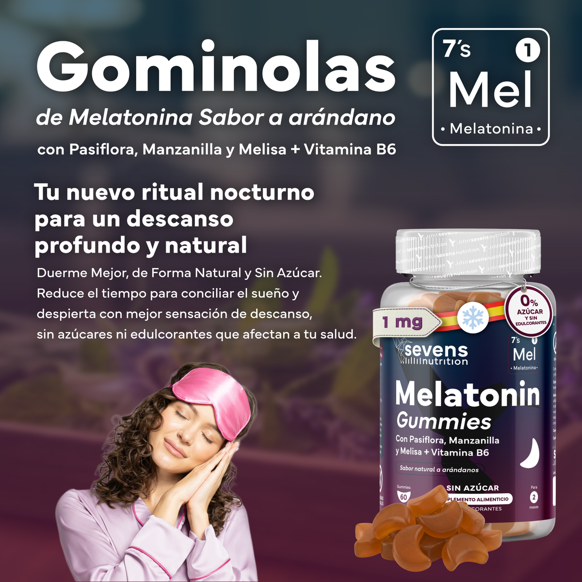 Pack 2x Melatonina En Gominolas Sin Azúcar De Con Extractos De Plantas De Sevens Nutrition. Descanso Y Sueño Reparador_1
