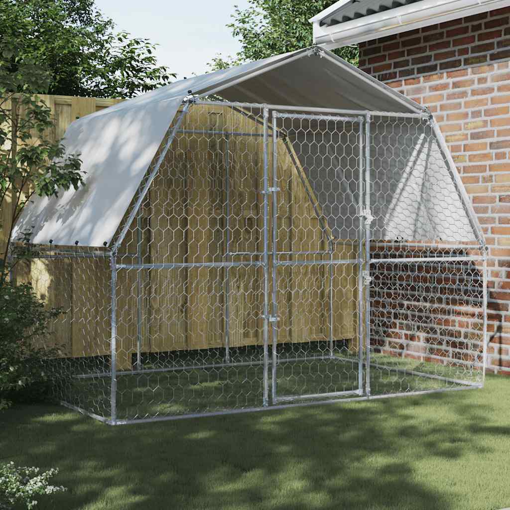 Jaula Para Perros Con Techo Y Puerta Acero Galvanizado Plateado_1