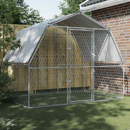 Jaula Para Perros Con Techo Y Puerta Acero Galvanizado Plateado_1