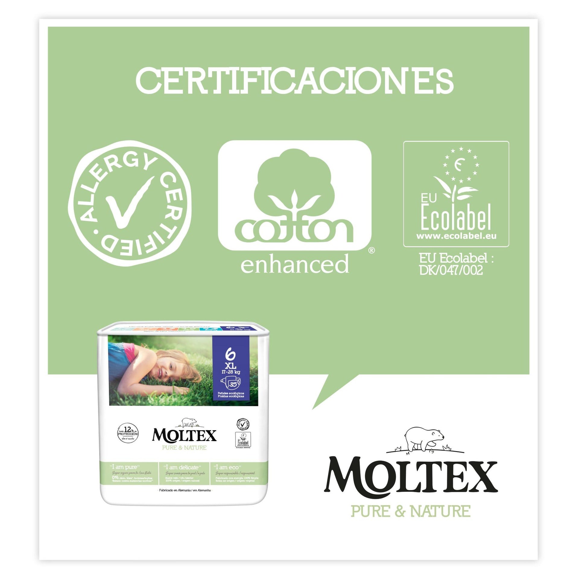 Pañales Moltex Pure & Nature T6 (17-28 kg), 35 Uds