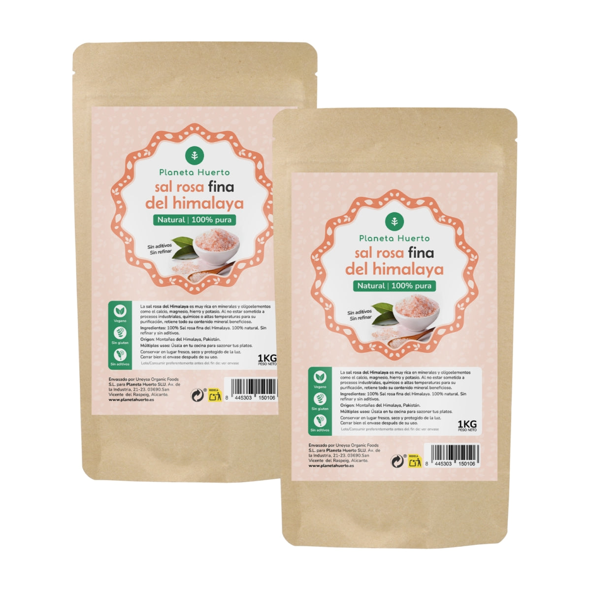 Pack 2x Sal rosa del Himalaya ECO Planeta Huerto 1 kg